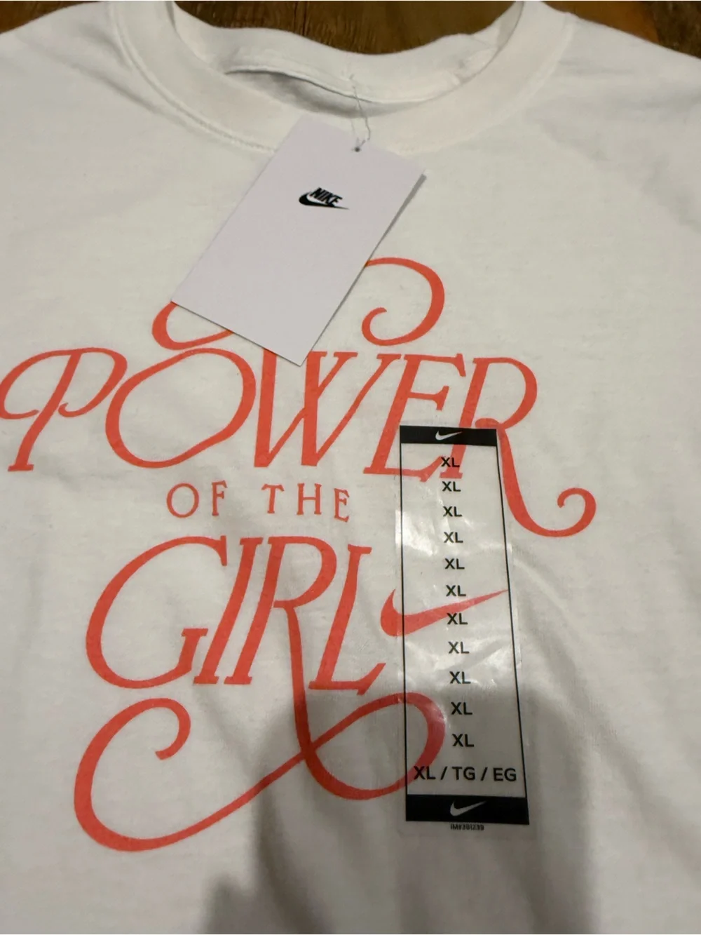 BOGO Nike White Tee with Pink 'Power of the Girl' Script
